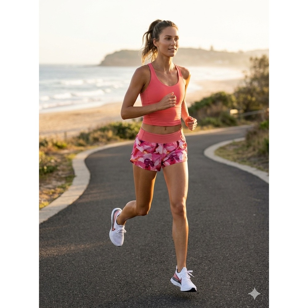 Athleta Run With It 3.5" Shorts Pink Floral Brushstroke Running Gym Womens M